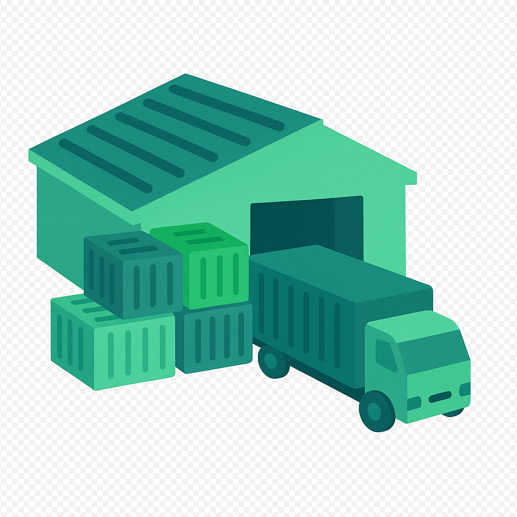 Almacenaje y Distribución - Krom Global Logistics Barcelona - Ilustración servicio logística internacional transporte marítimo aéreo terrestre Europa México Estados Unidos